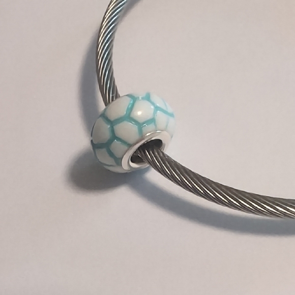 Blue and White Cobblestone Crackeled Charm for Pandora‎ Style Bracelet - Picture 5 of 5